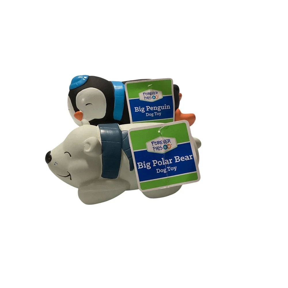 Forever Pals Big Penguin and Big Polar Bear Latex Squeaky Dog Toy Set of 2 NWT
